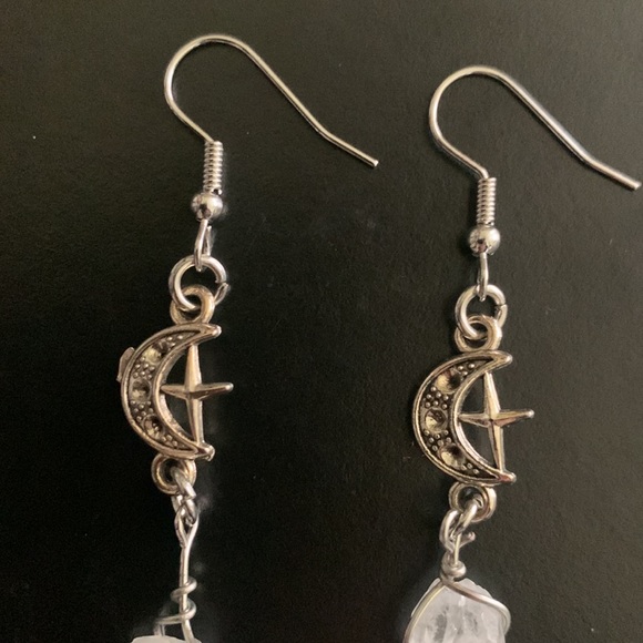 Witchy Boho Moon Earrings Hippie Crystal Look Cross Shepherds Hook Witch Fairy - Picture 3 of 6